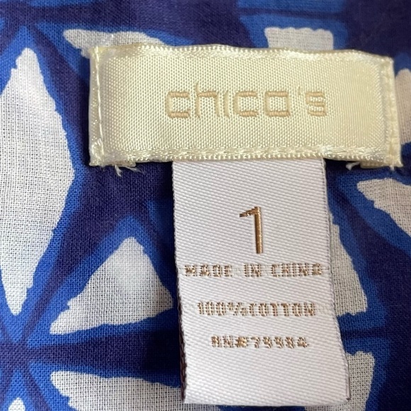Chicos Blue White Shibori Print Button Up Size 1 Small - Picture 5 of 15